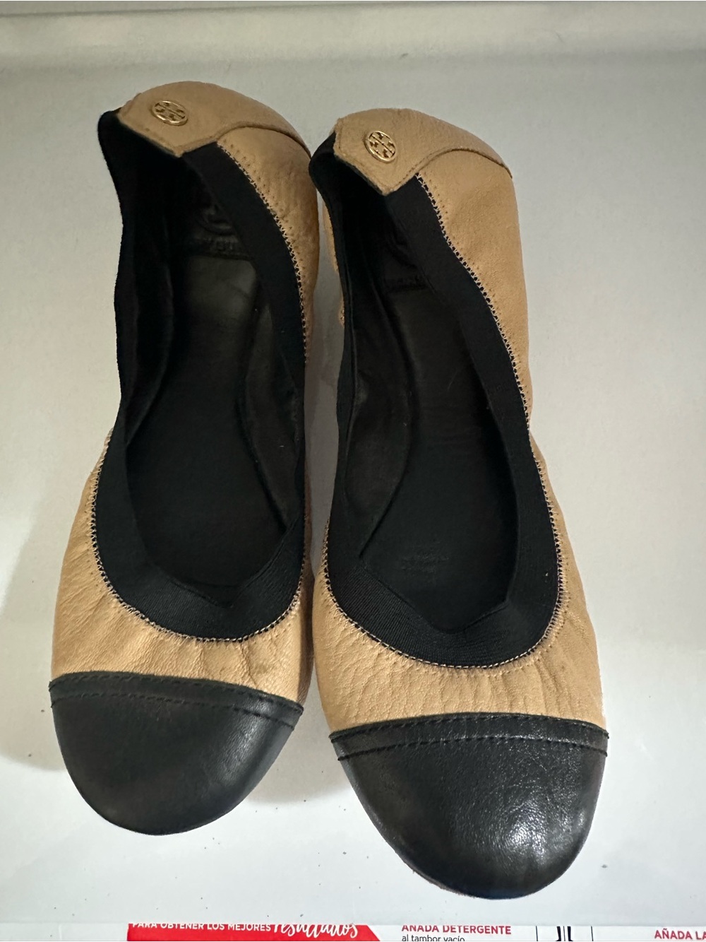Tory Burch Two-Tone Leather Ballet Flats in Tan and Black